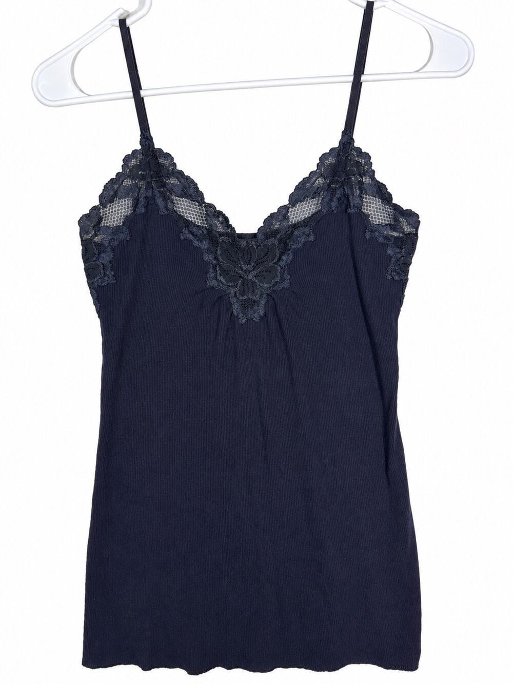 Banana Republic Women’s Medium Navy Blue Lace Trim Ribbed Camisole Y2K